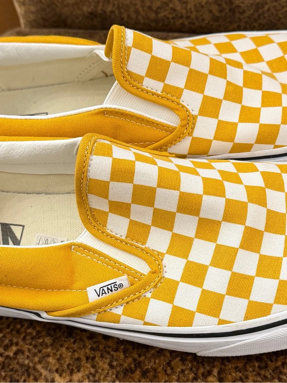 Vans Checkerboard Slip-On Sneakers in Yellow and White